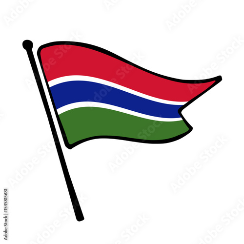 Flag of Gambia. Gambia flag vector illustration icon design in the hand-drawn style. Fluttering flagpole flag.