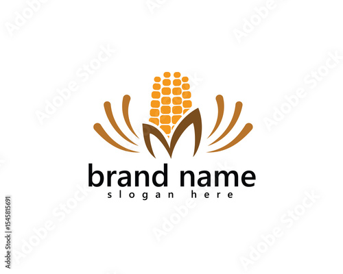 creative agriculture, farm logo, corn with leaves forming the letter m initials logo design inspiration