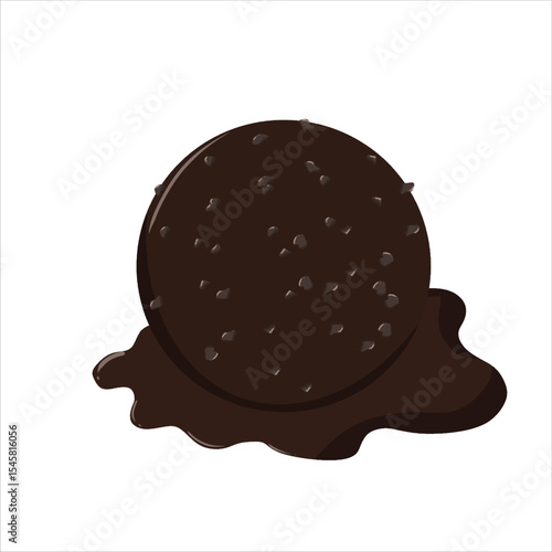 Vector of a melting chocolate cookie in isometric view. Realistic dessert design suitable for food packaging, ads, or digital menus.