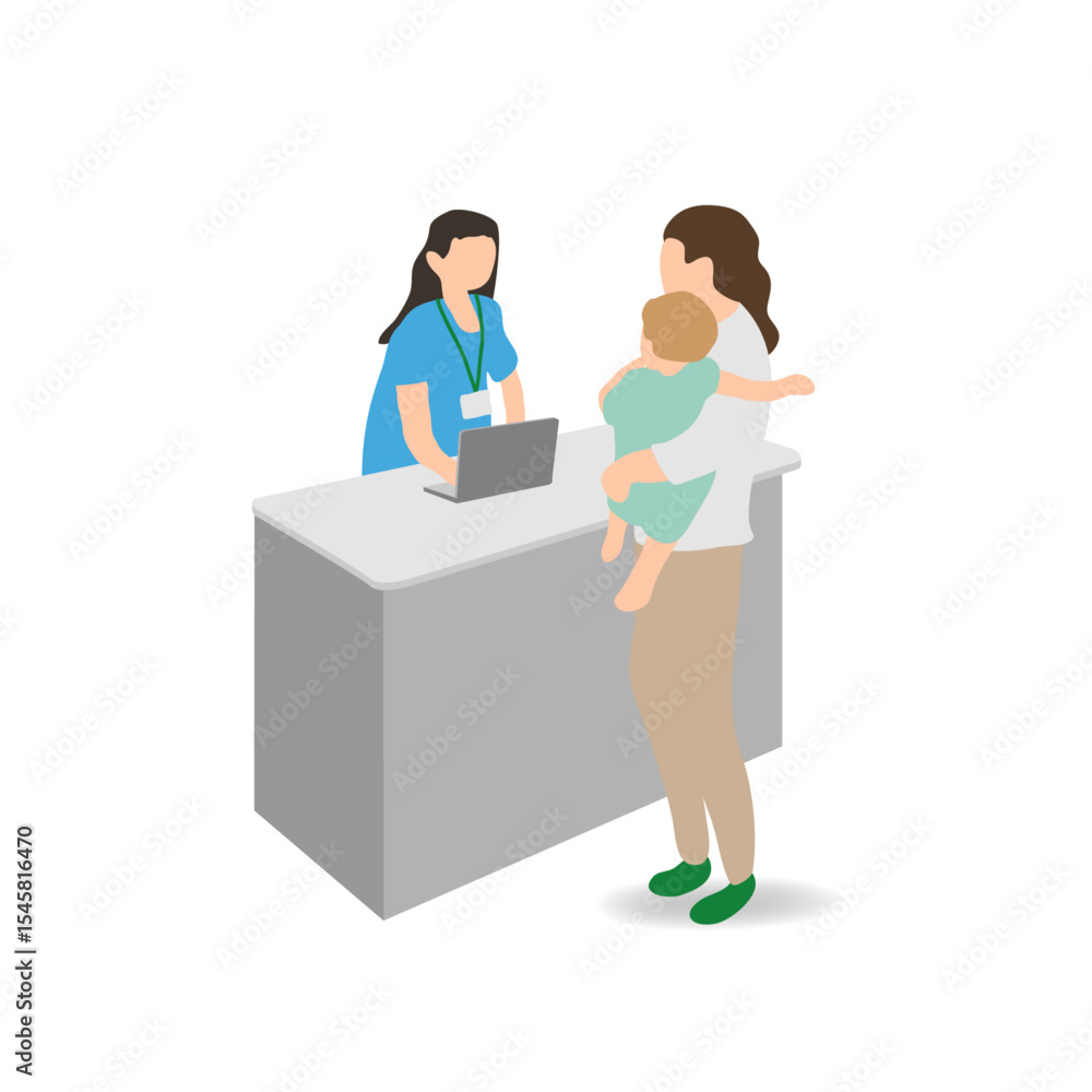 Obraz premium Mother with child consulting at child support center – vector illustration