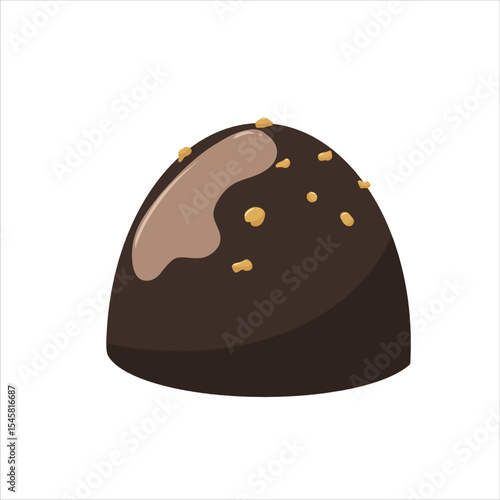Isometric chocolate truffle with glossy glaze and nut topping. Realistic vector illustration for dessert design, gourmet packaging, or sweet branding.