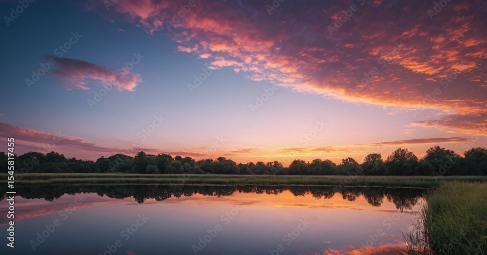 Obraz premium Beautiful light and sky, reflected light on the lake