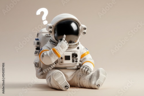 Thinking Astronaut Question Mark, Space Exploration, Uncertainty