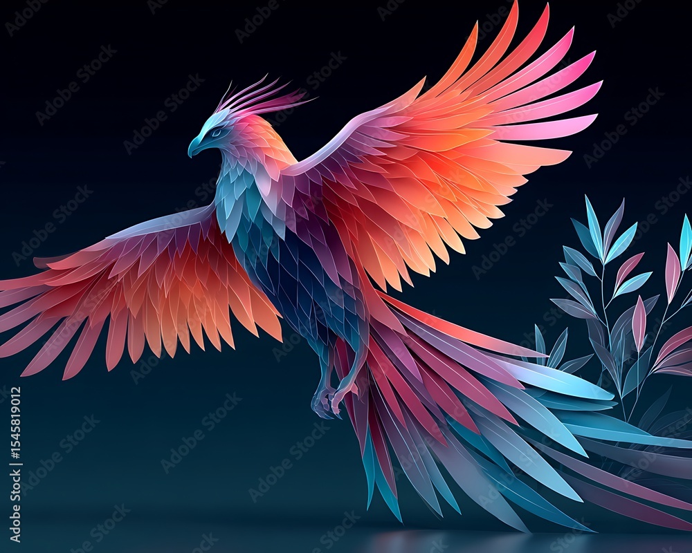 Fototapeta premium Colorful, stylized phoenix in flight