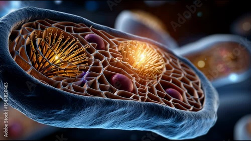 A cell Mitochondria ATP
is shown in a blue and white color scheme