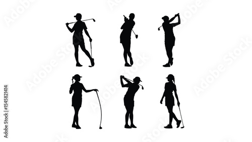 Female Golf Player Silhouettes A Collection of Six Action Poses for Design Projects