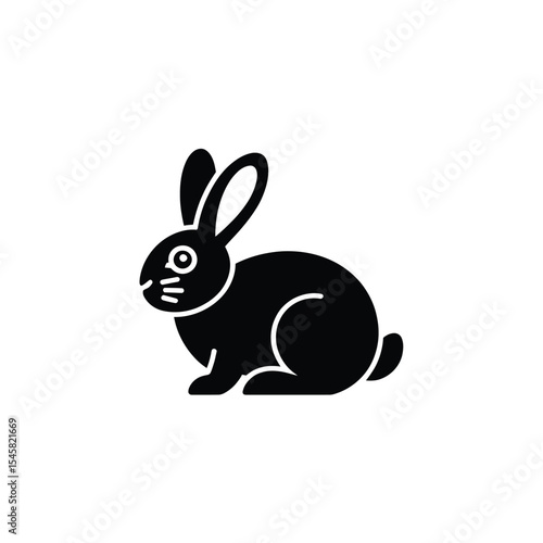 Black Silhouette Illustration of a Small Rabbit Sitting on a White Background