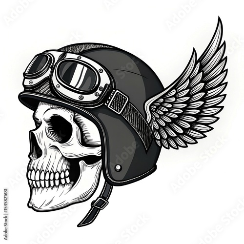 Skull in a retro motorcycle helmet with wings. vector illustration on white background