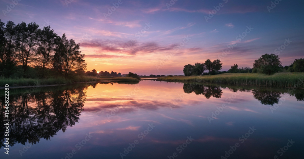Fototapeta premium Beautiful light and sky, reflected light on the lake