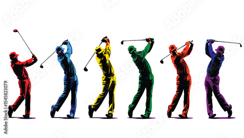 Dynamic Golf Swing Sequence Colorful Illustrations of Golfers in Action