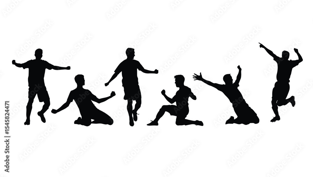 Obraz premium Silhouette Collection Diverse Men Celebrating Victory, Success, and Excitement. Perfect for Sports, Motivation, and Achievement Themes.