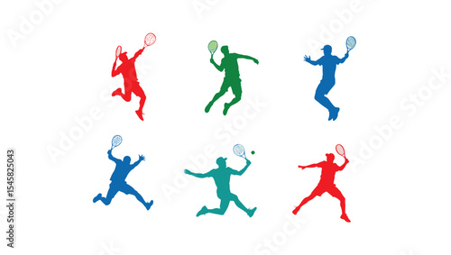 Dynamic Tennis Player Silhouettes Colorful Vector Illustrations for Sports Designs
