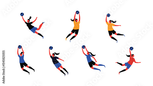 Dynamic Female Goalkeepers in Action Diverse Poses and Styles for Sports Illustrations