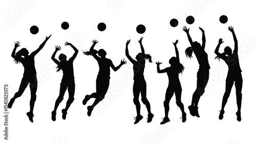 Dynamic Volleyball Action Silhouettes A Collection of Powerful Female Athletes in Motion