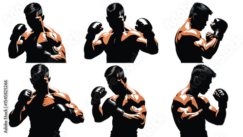 Powerful MMA Fighter Poses Six Dynamic Illustrations for Design Projects