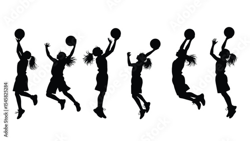 Dynamic Silhouettes of Female Basketball Players in Action A Collection of  High-Quality Vector Graphics