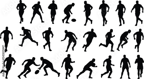 Rugby Player Silhouettes Diverse Poses & Actions for Design Projects