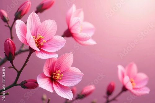 Delicate pink backdrop, vibrant AI-generated flower blooms , colorful, rose