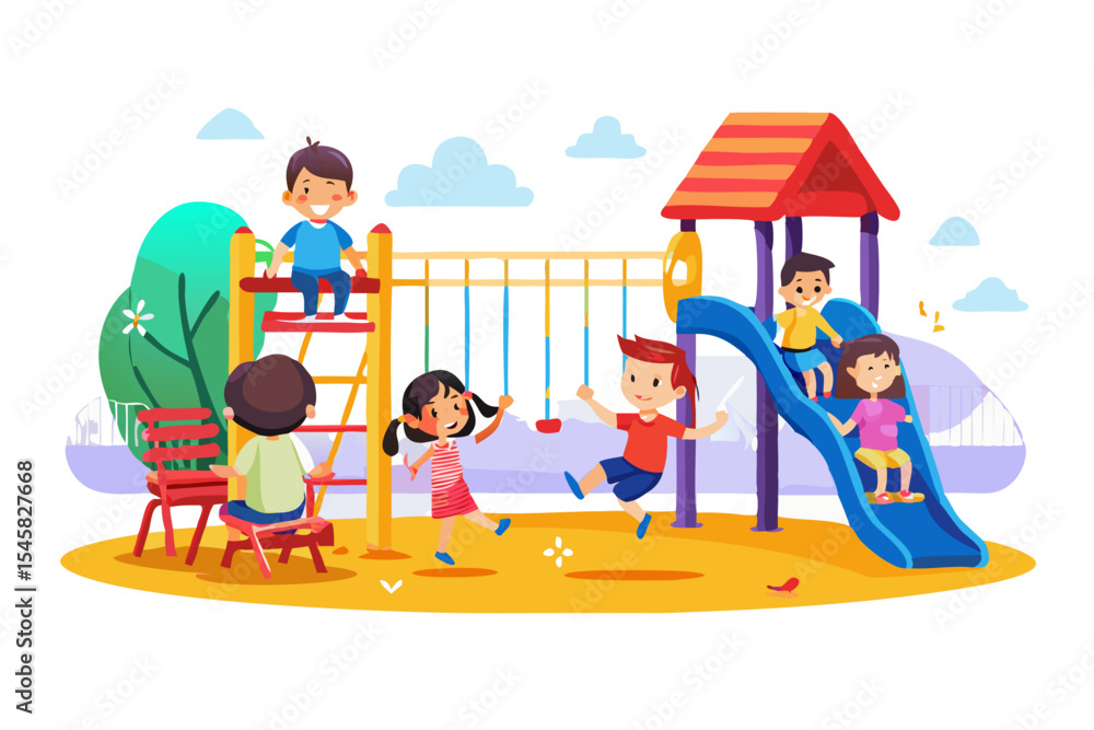 Fototapeta premium Happy children playing on colorful playground
