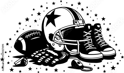 American Football Gear and Players Set vector bundle