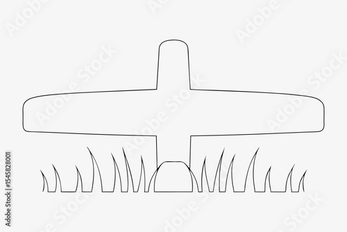 Airplane landing strip, simple line drawing, grayscale, for safety awareness