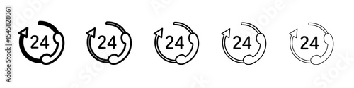 24 hrs support or service icon thin outline logo mark set