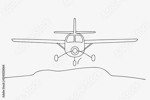 Single line drawing airplane landing, for safety brochures