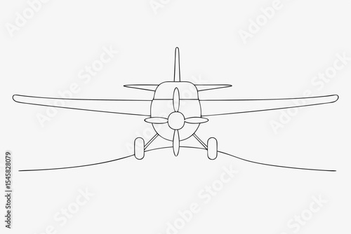 Airplane landing, simple line drawing, monochrome, for safety brochures