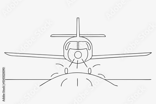 Airplane landing, line art drawing, monochrome, for safety training