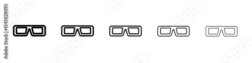 3D glasses icon thin outline logo mark set