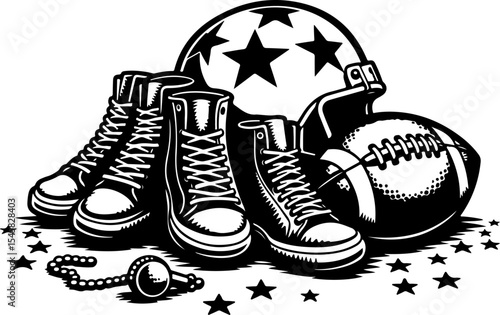 American Football Gear and Players Set vector bundle