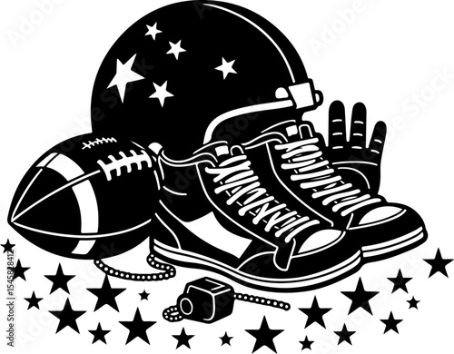 American Football Gear and Players Set vector bundle