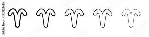 Aries zodiac sign icon thin outline logo mark set