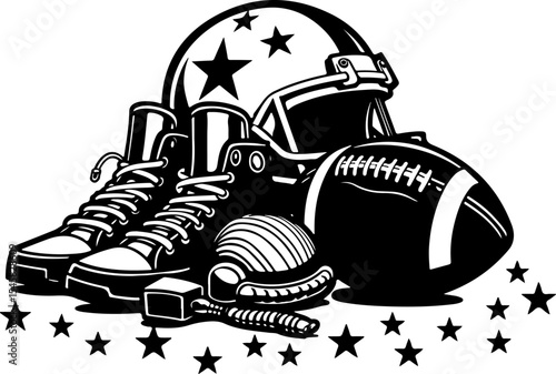 American Football Gear and Players Set vector bundle
