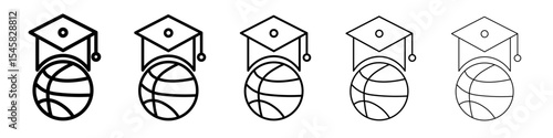 Basketball training icon thin outline logo mark set
