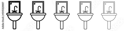 Bathroom sink icon thin outline logo mark set