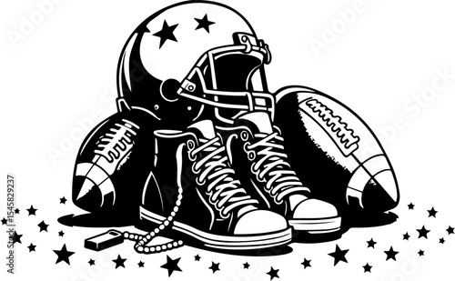 American Football Gear and Players Set vector bundle