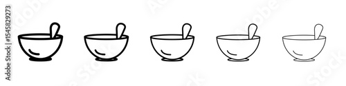 Bowl icon thin outline logo mark set