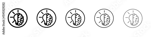 Brain idea icon thin outline logo mark set