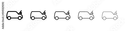 Broken car with open hood icon thin outline logo mark set