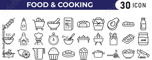 Food & cooking icon set. food outline icon collection. set of cooking outline bundle
