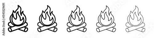 Campfire icon thin outline logo mark set