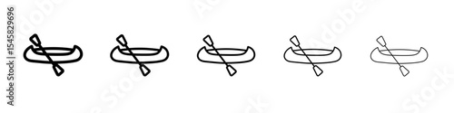 canoe icon thin outline logo mark set