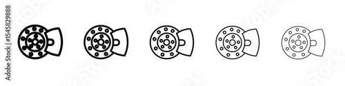 Car brake disk with caliper icon thin outline logo mark set