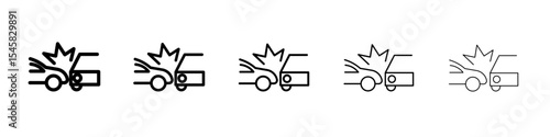 car side crash icon thin outline logo mark set