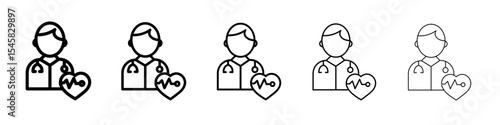Cardiologist icon thin outline logo mark set