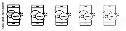 Chatting message on mobile phone icon thin outline logo mark set