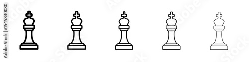 Chess king icon thin outline logo mark set