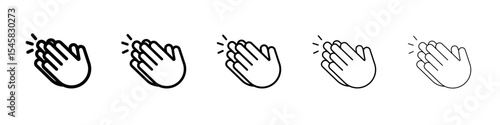 Clapping hand icon thin outline logo mark set