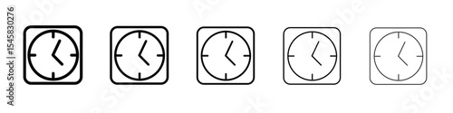 Clock time icon thin outline logo mark set